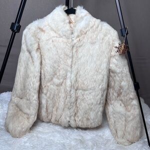 White Rabbit Fur Winter Zipper Jacket. Camille
